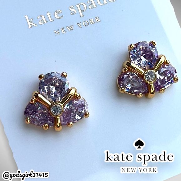 New Kate Spade New York 18K Gold Plated Purple Cut Crystal Stud Earrings $59
